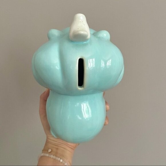 Pottery Barn Kids PBK Baby Blue Ceramic Lion Coin Bank - Picture 8 of 9